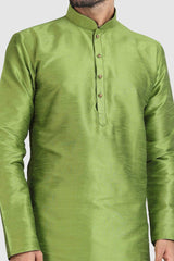 Buy Green Art Dupion Silk Embroidered Kurta Pajama Set Online - Karmaplace