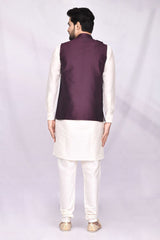 Cream Art Silk Jacket Kurta Churidar