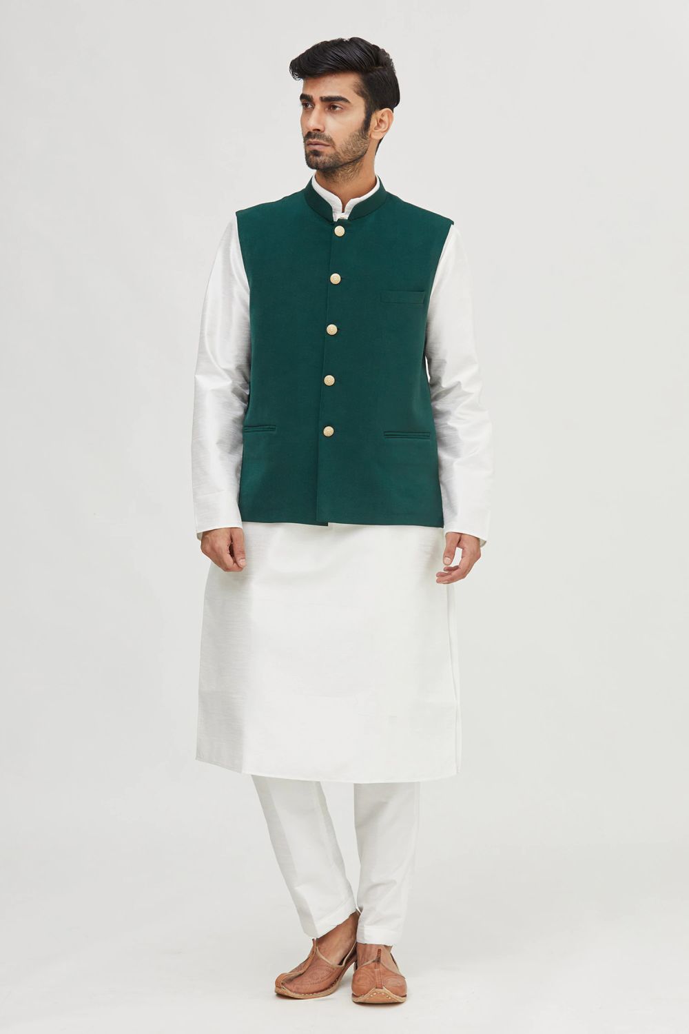 White Suede Velvet Jacket Kurta Churidar