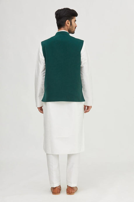 White Suede Velvet Jacket Kurta Churidar