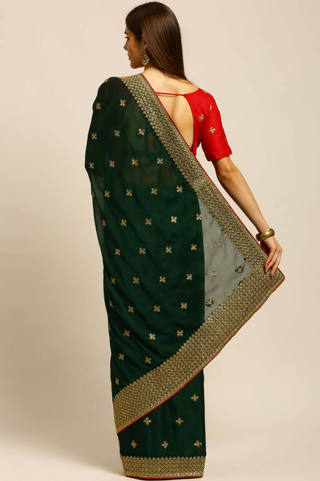 Green Georgette Embroidered Saree