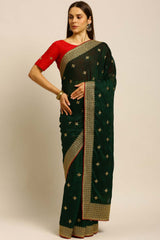 Green Georgette Embroidered Saree