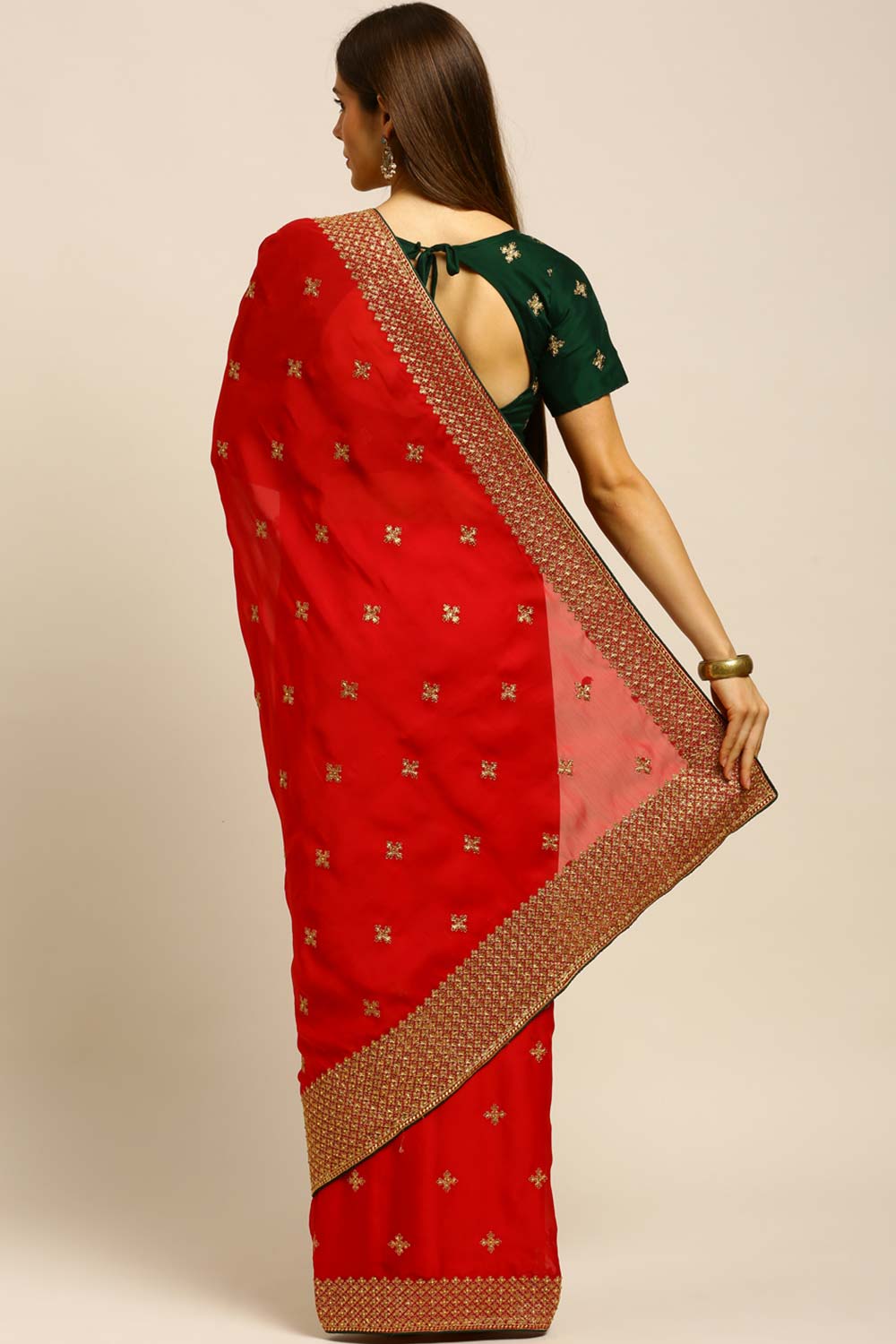 Red Georgette Embroidered Saree