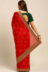 Red Georgette Embroidered Saree