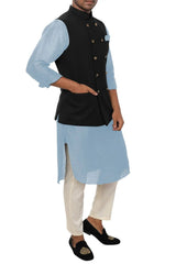 Sky Blue Suede Velvet Jacket Kurta Churidar