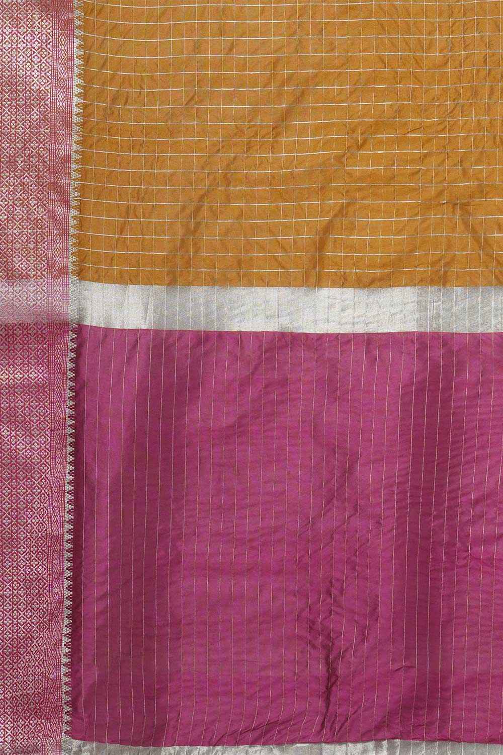 Mustard Aura Silk Checkered Woven Design Taant Saree