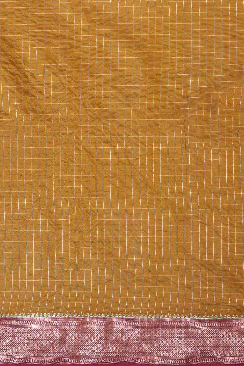 Mustard Aura Silk Checkered Woven Design Taant Saree