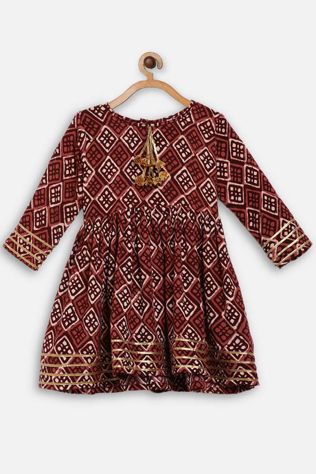 Buy Girl Rayon Printed Kurta Set in Maroon Online - Front