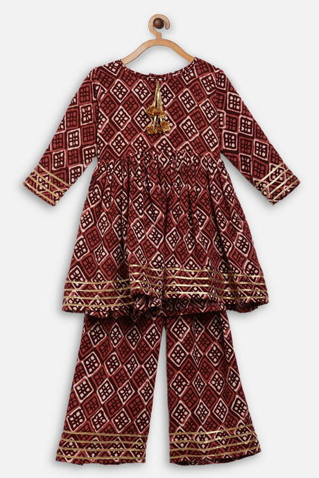 Buy Girl Rayon Printed Kurta Set in Maroon Online