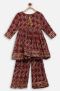 Buy Girl Rayon Printed Kurta Set in Maroon Online