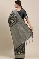 Grey Kanjeevaram Silk Floral Woven Design Saree