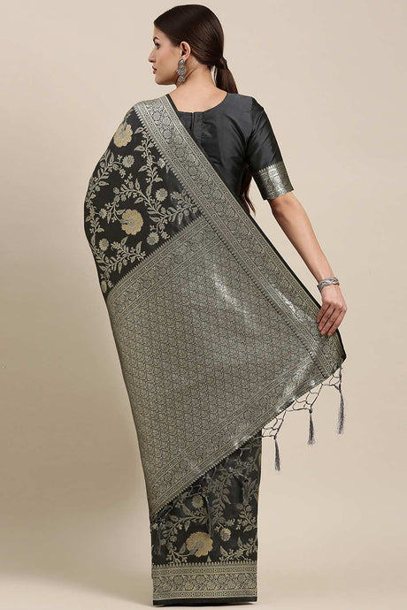 Grey Kanjeevaram Silk Floral Woven Design Saree