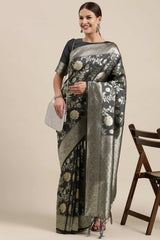 Grey Kanjeevaram Silk Floral Woven Design Saree