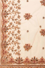 Net Embroidered Saree In Peach