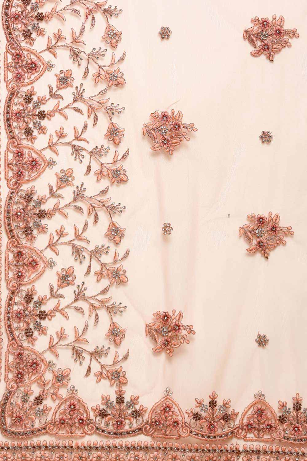 Net Embroidered Saree In Pink