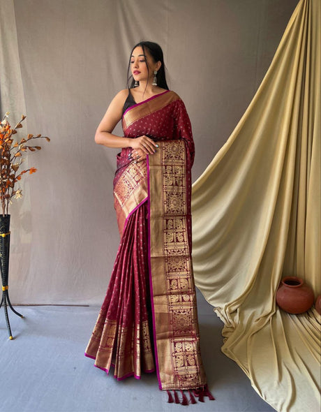 Maroon Banarasi Silk Silk Saree