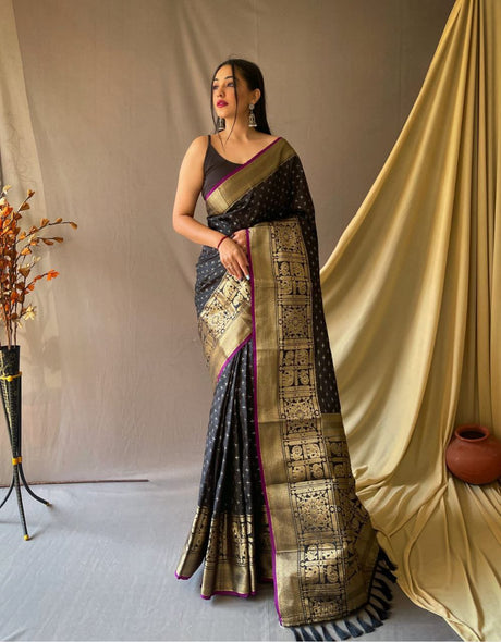 Black Banarasi Silk Silk Saree