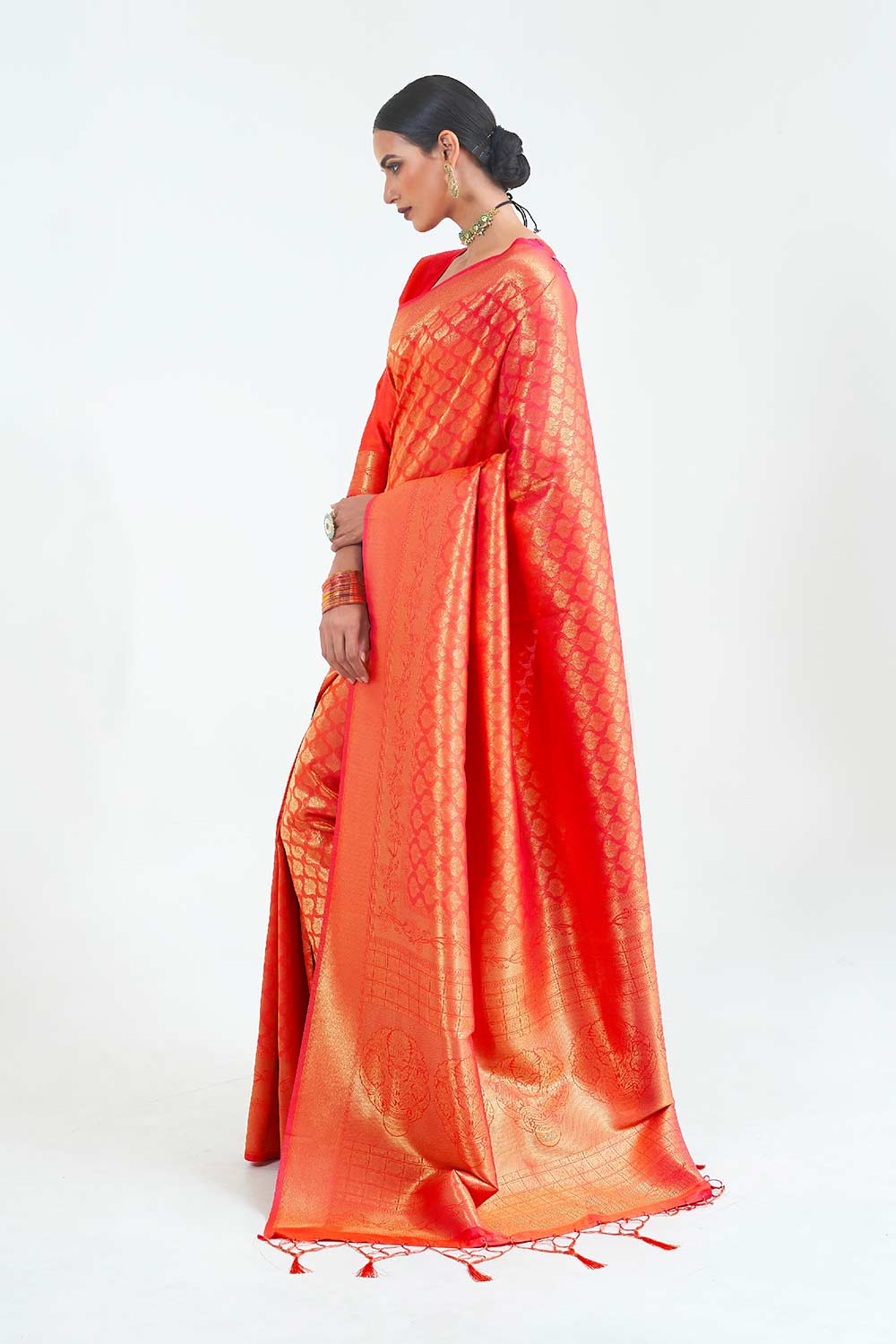 Orange Handloom Weaving Art Silk  Saree