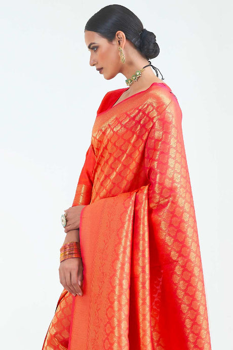 Orange Handloom Weaving Art Silk  Saree