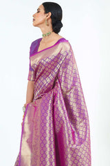 Purple Handloom Weaving Art Silk  Saree