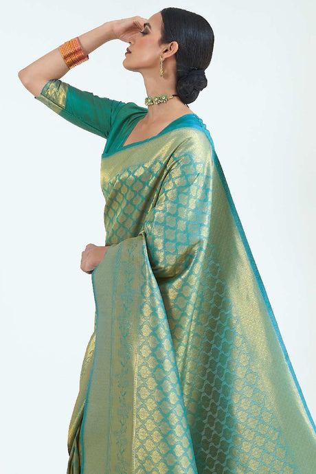 Green Handloom Weaving Art Silk  Saree