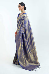 Navy Blue Handloom Weaving Art Silk  Saree