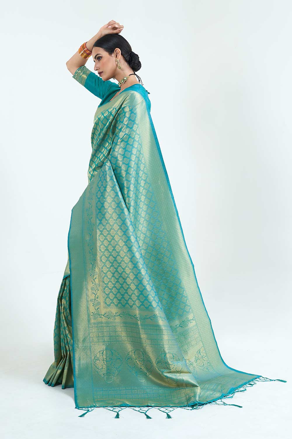 Sea-Green Handloom Weaving Art Silk  Saree