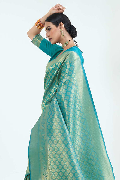 Sea-Green Handloom Weaving Art Silk  Saree