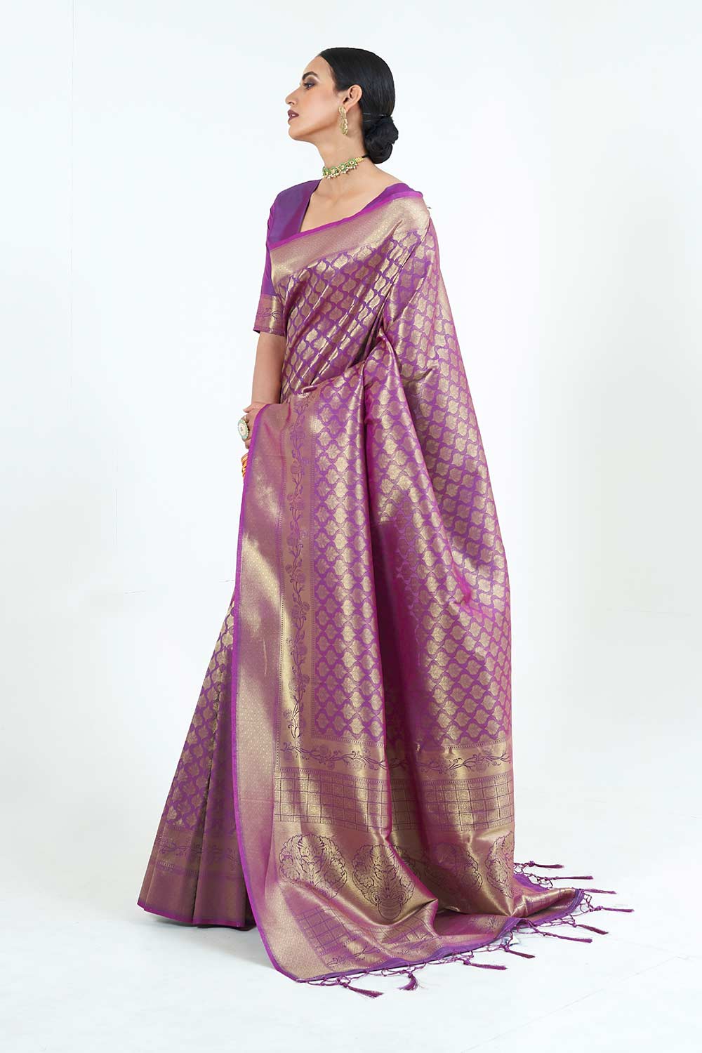 Deep-Purple Handloom Weaving Art Silk  Saree