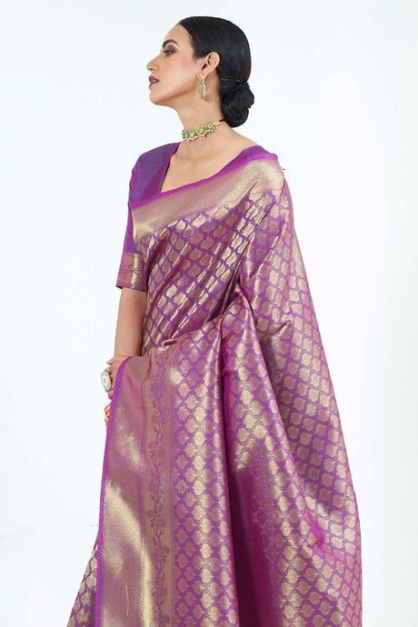 Deep-Purple Handloom Weaving Art Silk  Saree