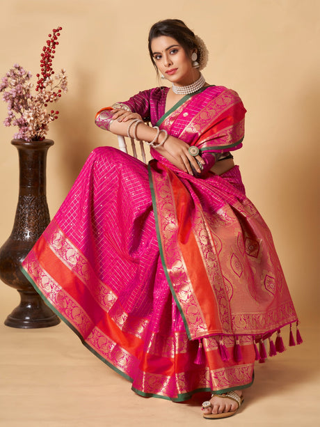 Pink Banarasi Silk  Saree