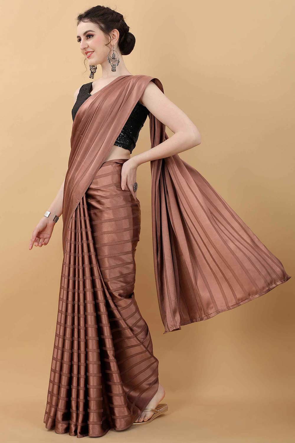 Dark Brown Party Wear Fancy Saree