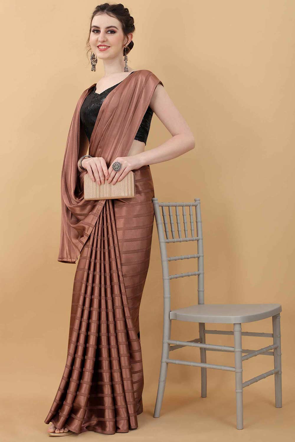 Dark Brown Party Wear Fancy Saree