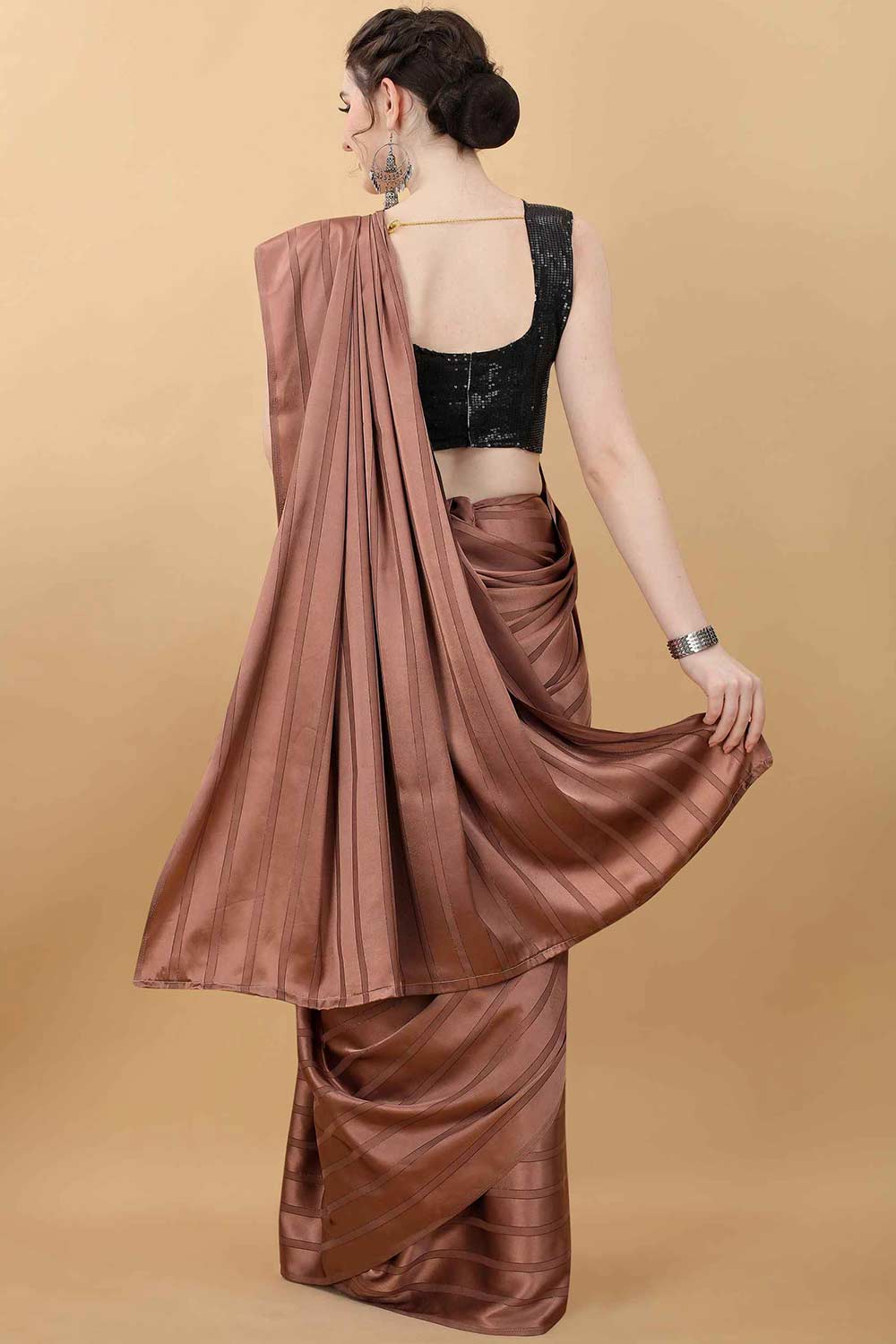 Dark Brown Party Wear Fancy Saree