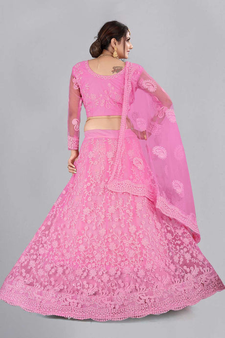 Pink Net Embroidered Lehenga Choli