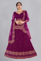 Purple Net Embroidered Lehenga Choli