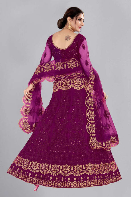 Purple Net Embroidered Lehenga Choli