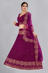 Purple Net Embroidered Lehenga Choli