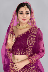 Purple Net Embroidered Lehenga Choli