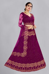 Purple Net Embroidered Lehenga Choli