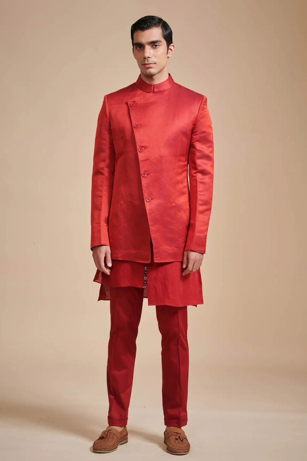 Red Coral Red Jacket Kurta Churidar