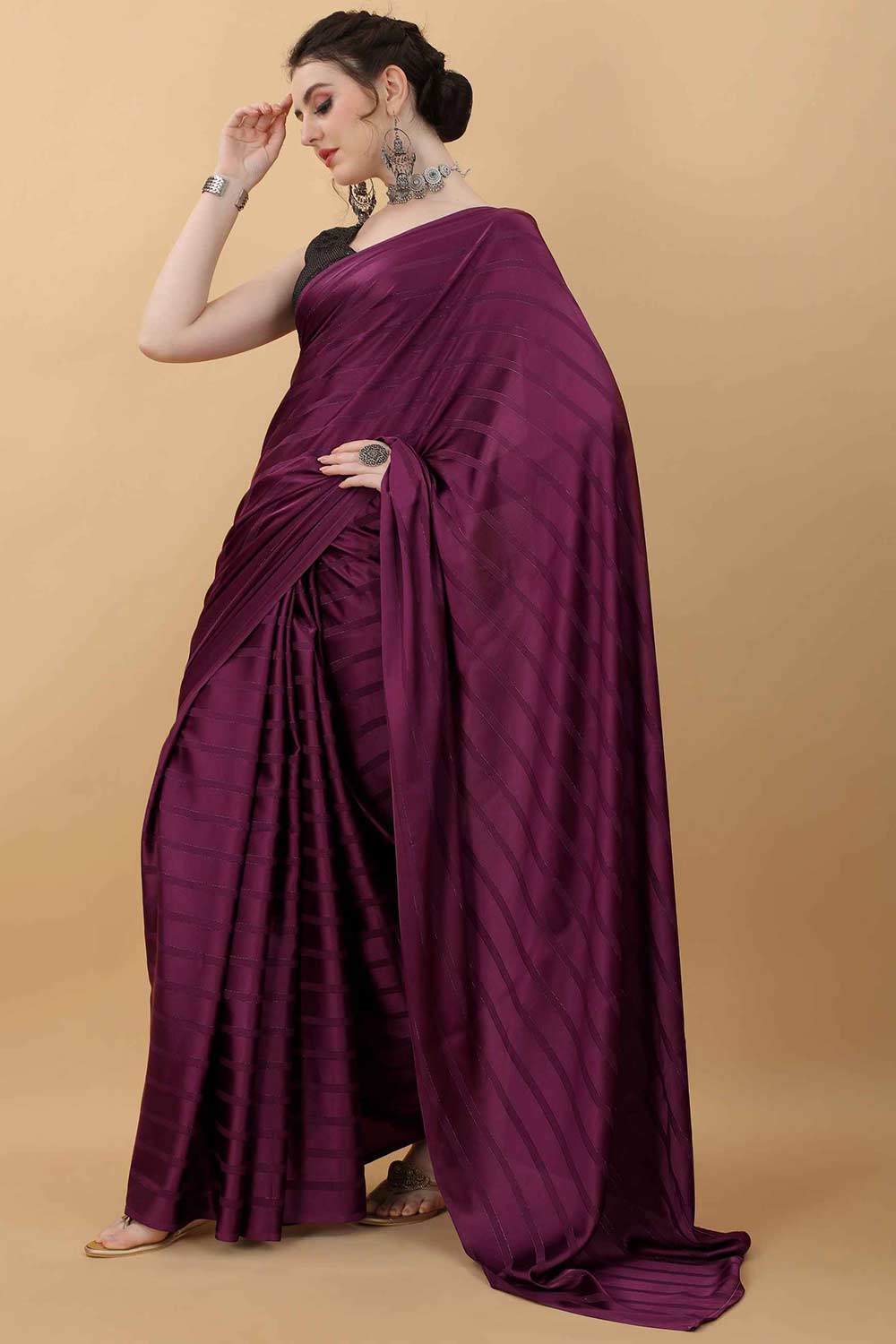 Dark Burgundy Party Wear Fancy Saree