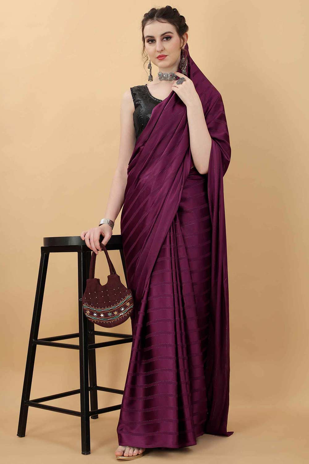 Dark Burgundy Party Wear Fancy Saree