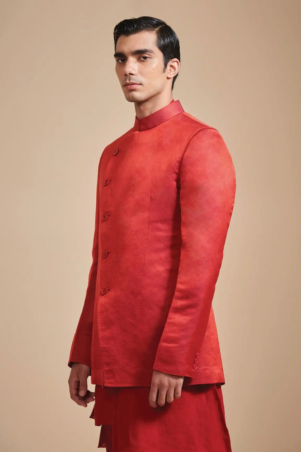 Red Coral Red Jacket Kurta Churidar