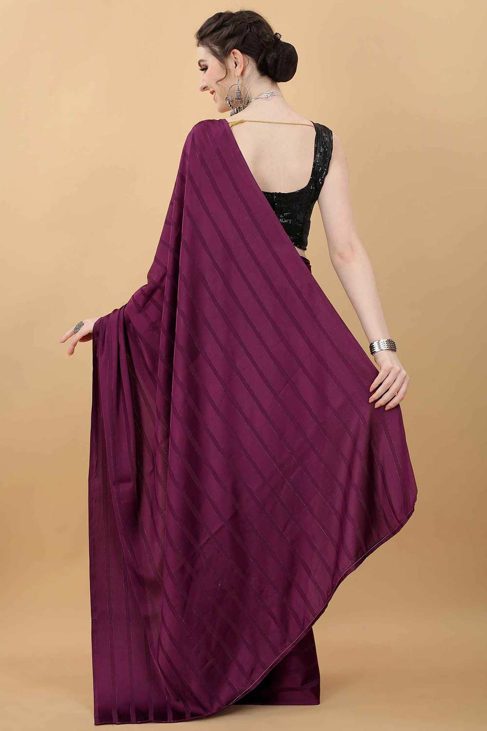 Dark Burgundy Party Wear Fancy Saree