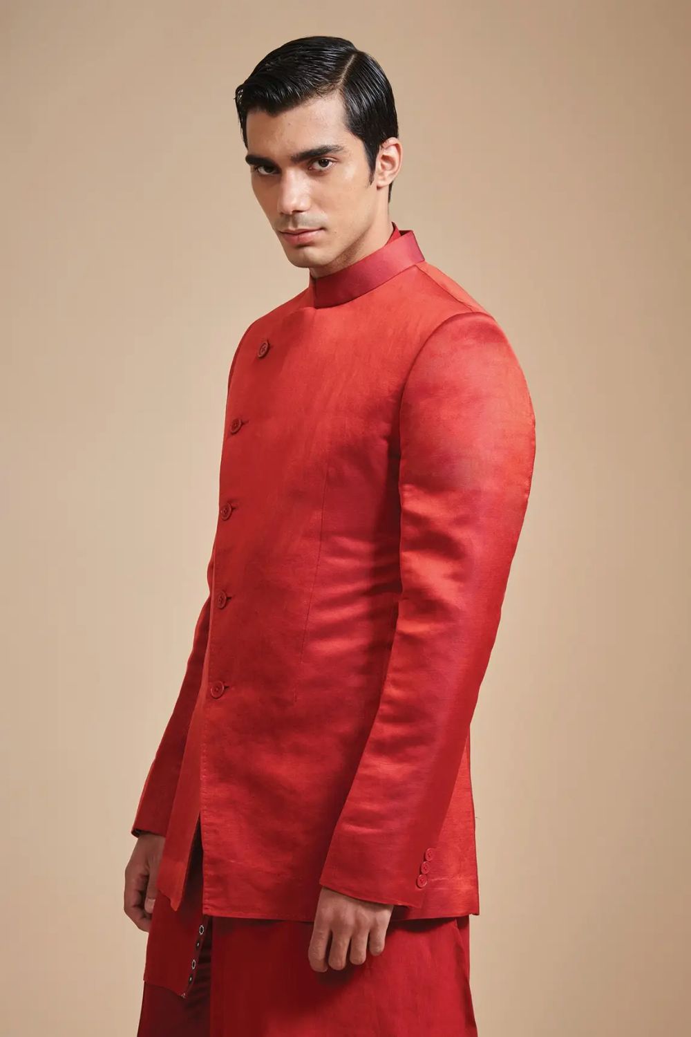 Red Coral Red Jacket Kurta Churidar