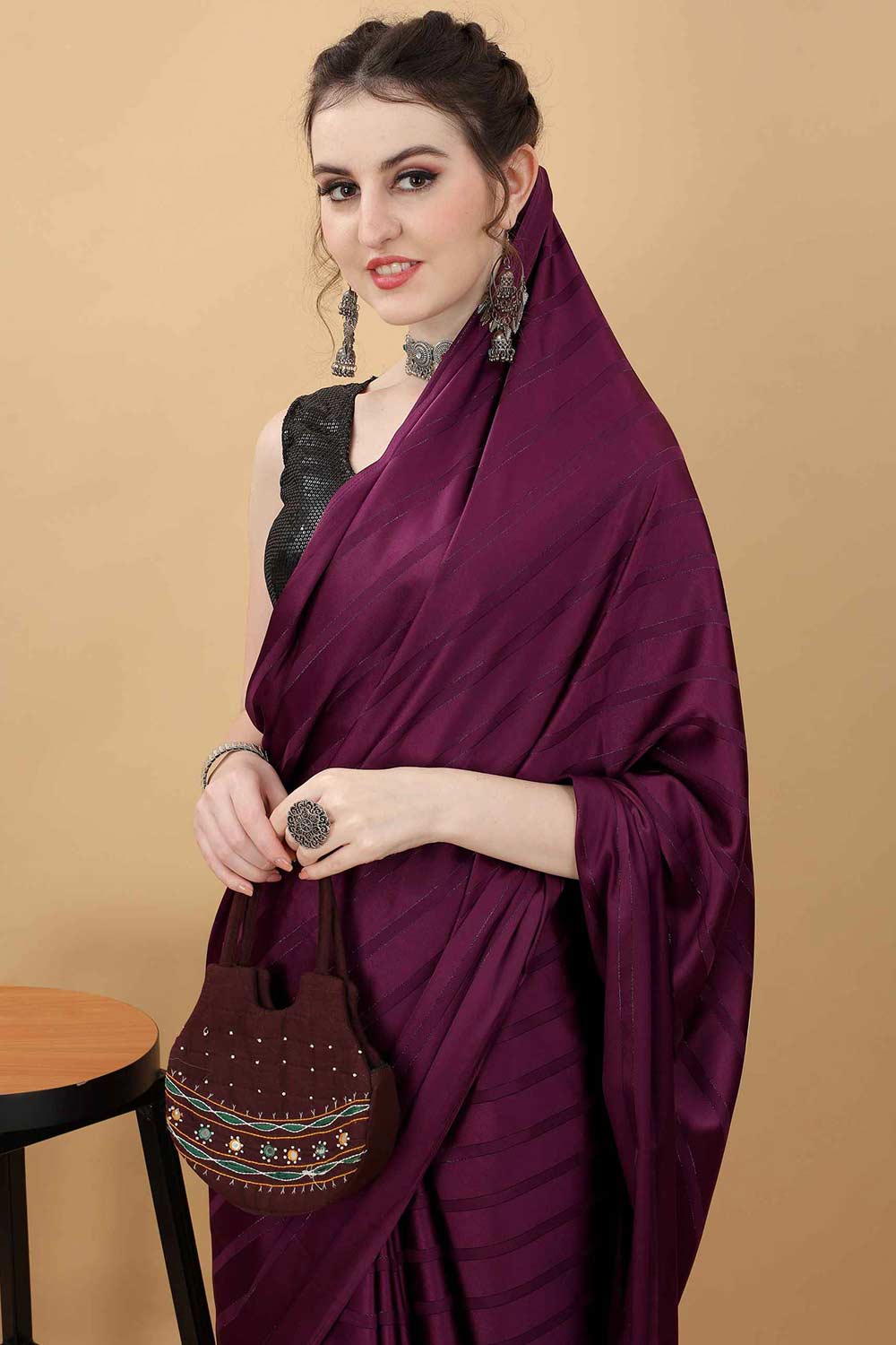 Dark Burgundy Party Wear Fancy Saree