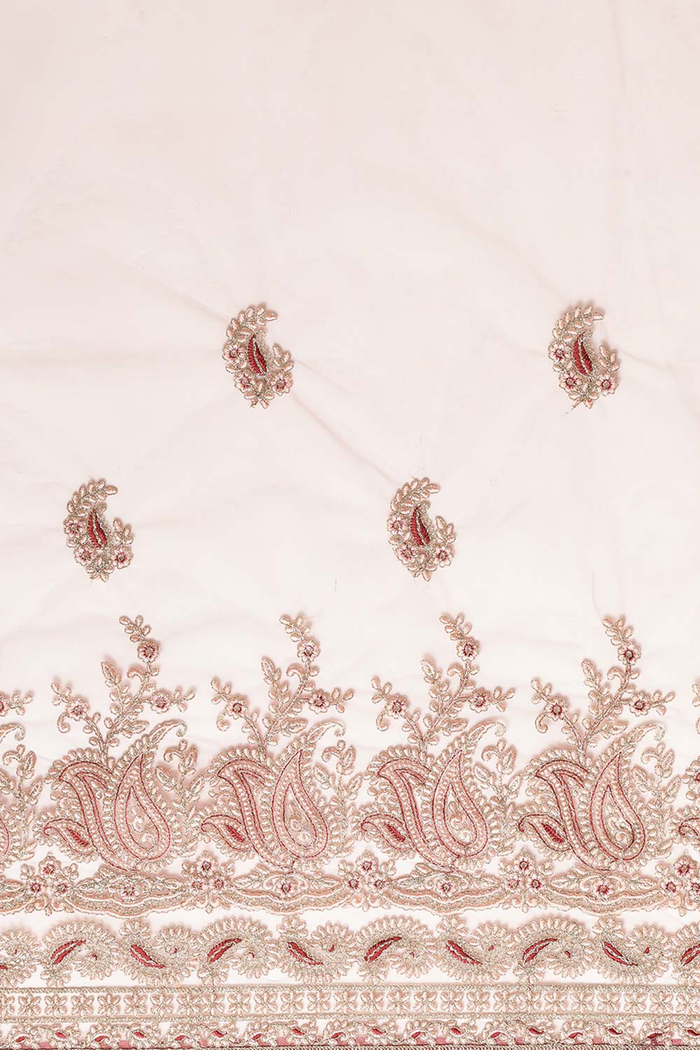 Net Embroidered Saree In Peach