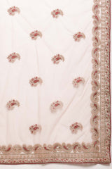 Net Embroidered Saree In Peach