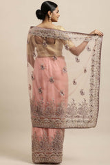 Net Embroidered Saree In Pink